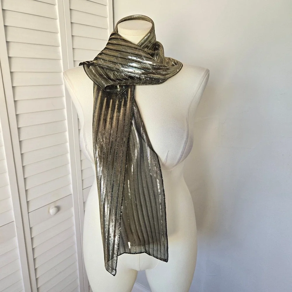 Echo Metallic‎ Gold Black Sheer Scarf Wrap Shimmer Y2K Glam Disco